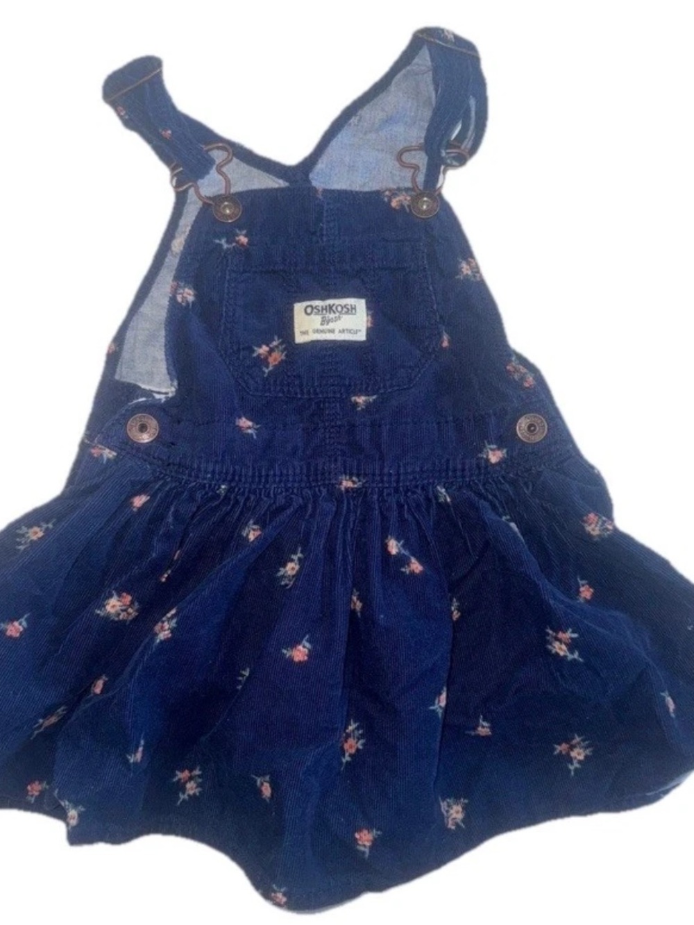 Oshkosh Navy Corduroy Overall Dress With Flowers Size 18 Months